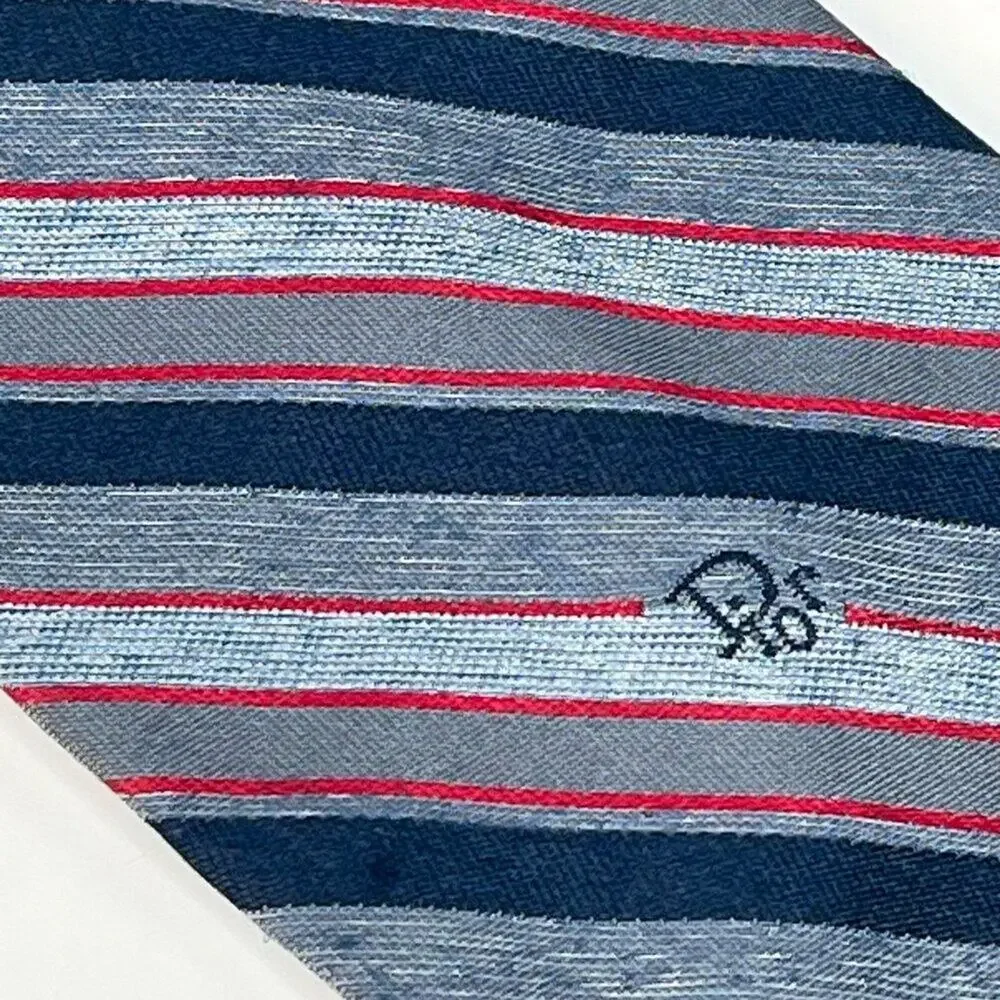 Christian Dior Striped Print Mens Neck Tie Blue Navy Red Woven Made in USA